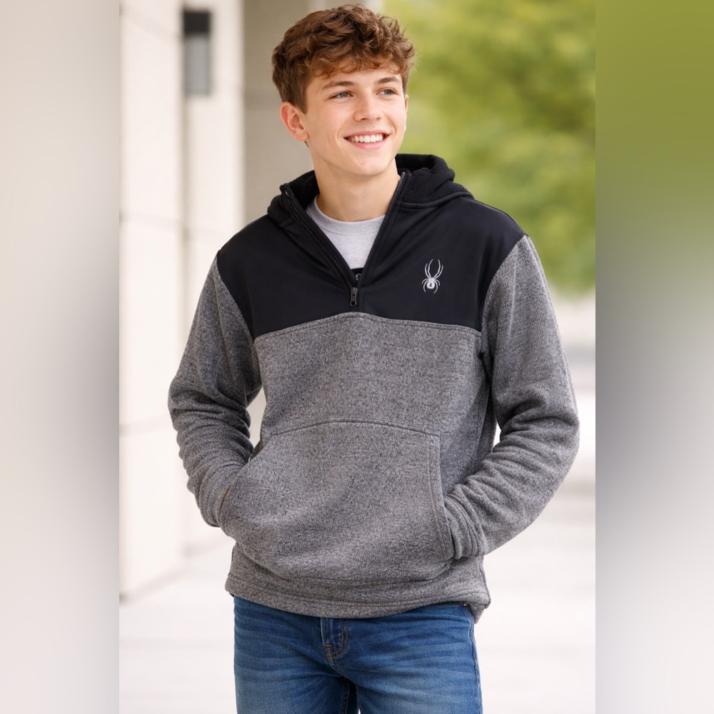 🕷️ Spyder Pullover Hoodie | Black & Gray | Quarter Zip | Size L